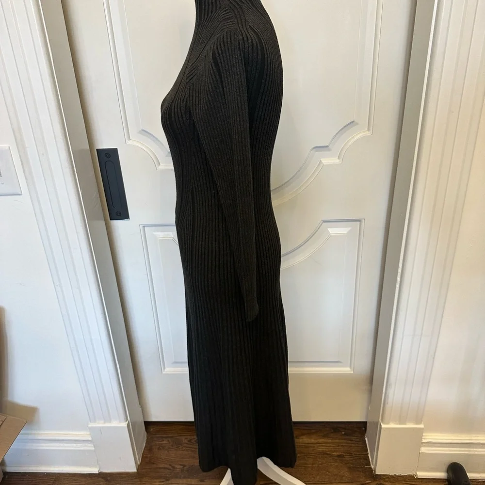 French Connection Mock Neck Charcoal Ribbed Knit Sweater Dress NEW - Picture 5 of 7